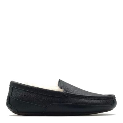 Mens Ascot Slipper Leather Black