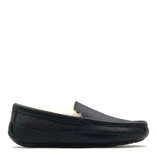 Mens Ascot Slipper Leather Black