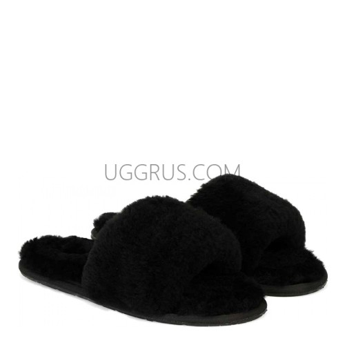 Fluff Slide Slippers Black